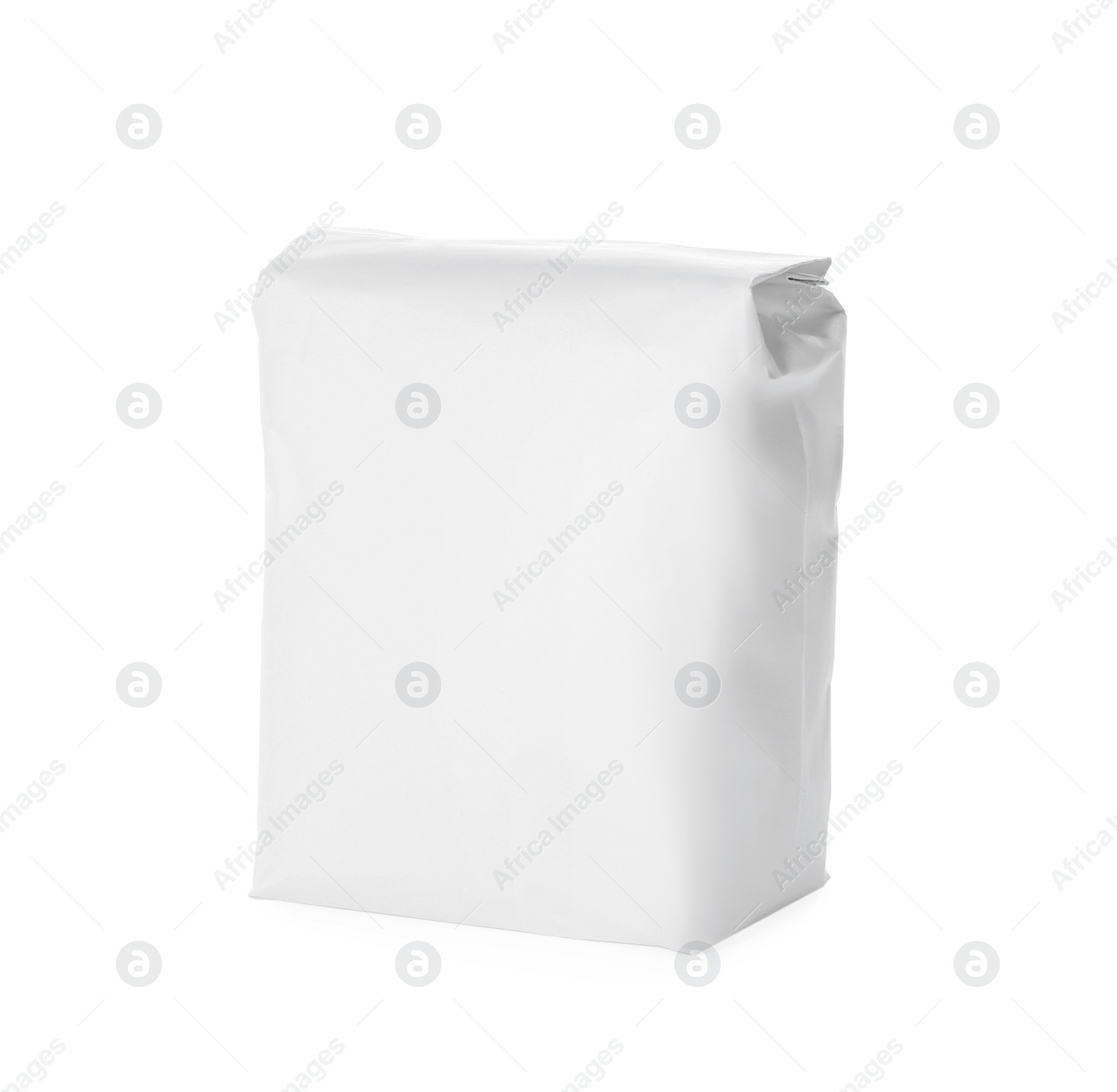 Photo of Pack of flour isolated on white. Mockup for design