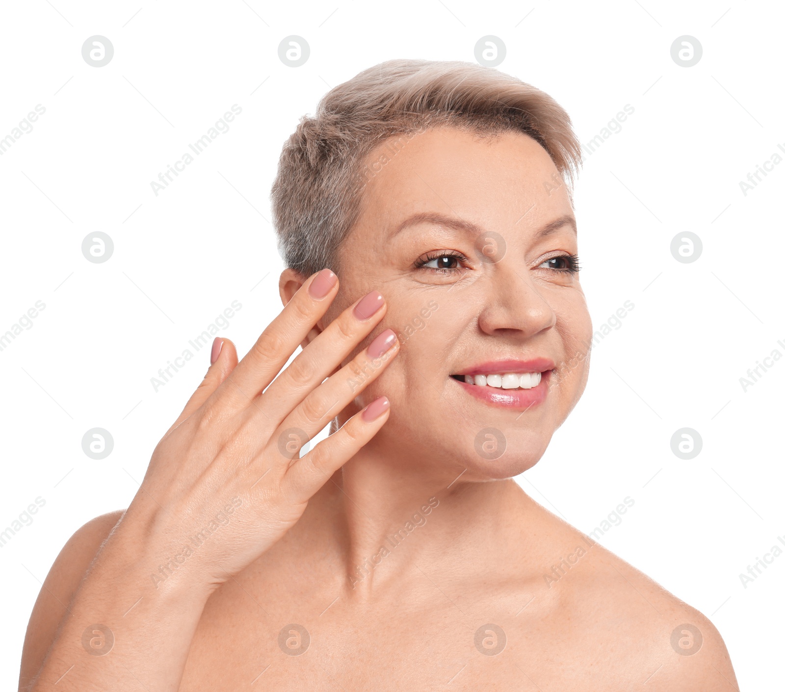 Photo of Mature woman with beautiful face on white background