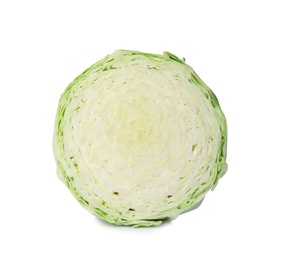 Photo of Half of cabbage on white background. Healthy food