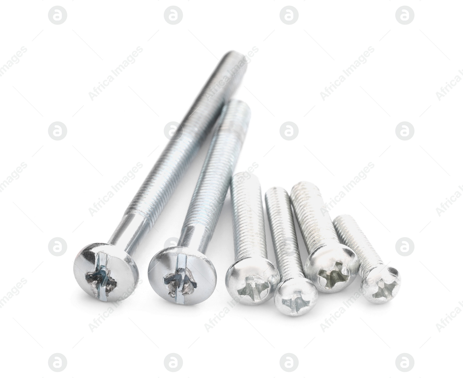 Photo of Metal fasteners isolated on white. Hardware tools