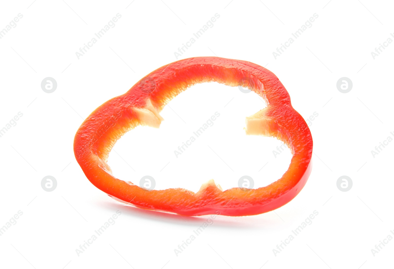 Photo of Slice of ripe paprika pepper on white background