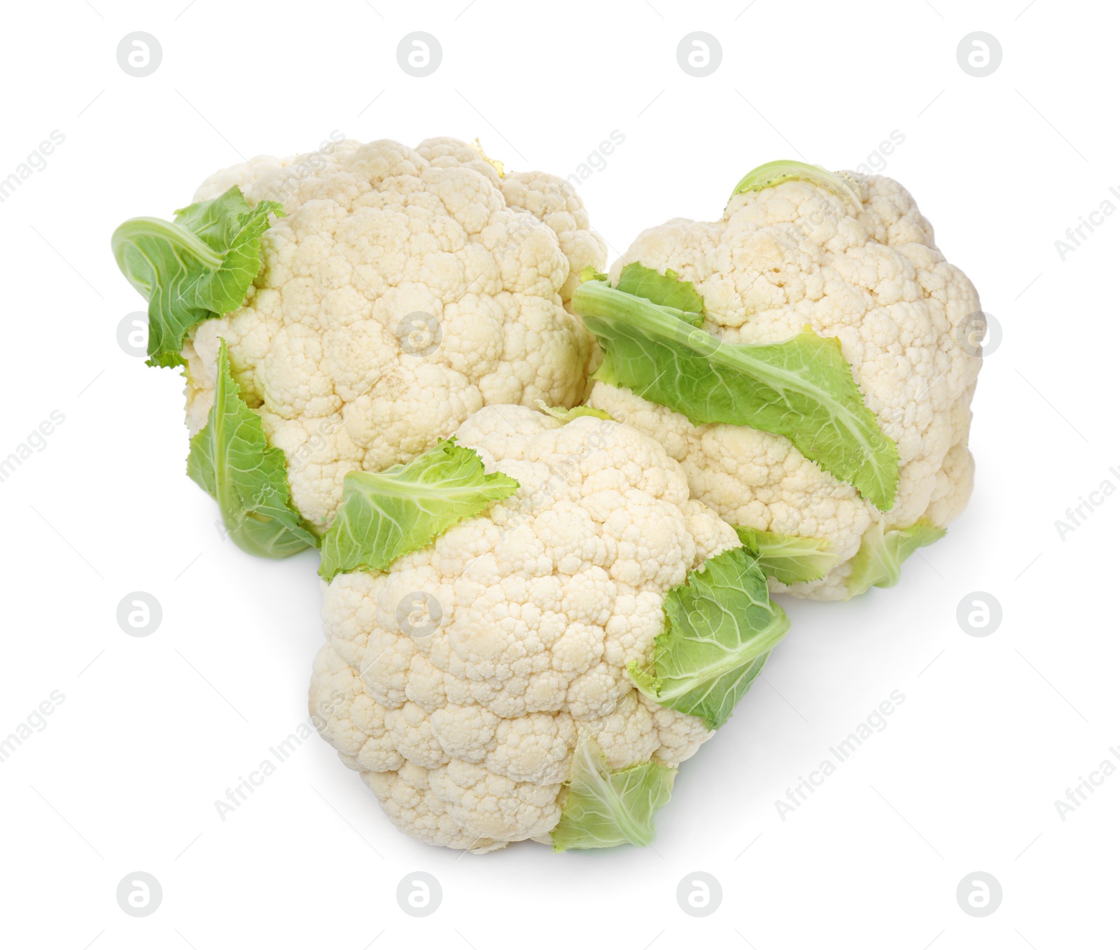 Photo of Whole fresh raw cauliflowers on white background