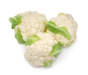 Photo of Whole fresh raw cauliflowers on white background