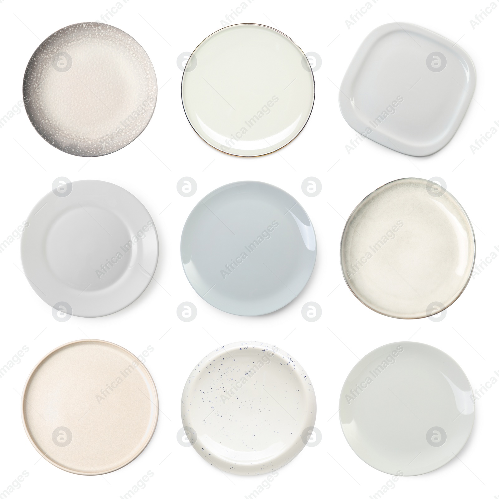 Image of Different clean plates isolated on white, top view