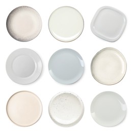 Image of Different clean plates isolated on white, top view