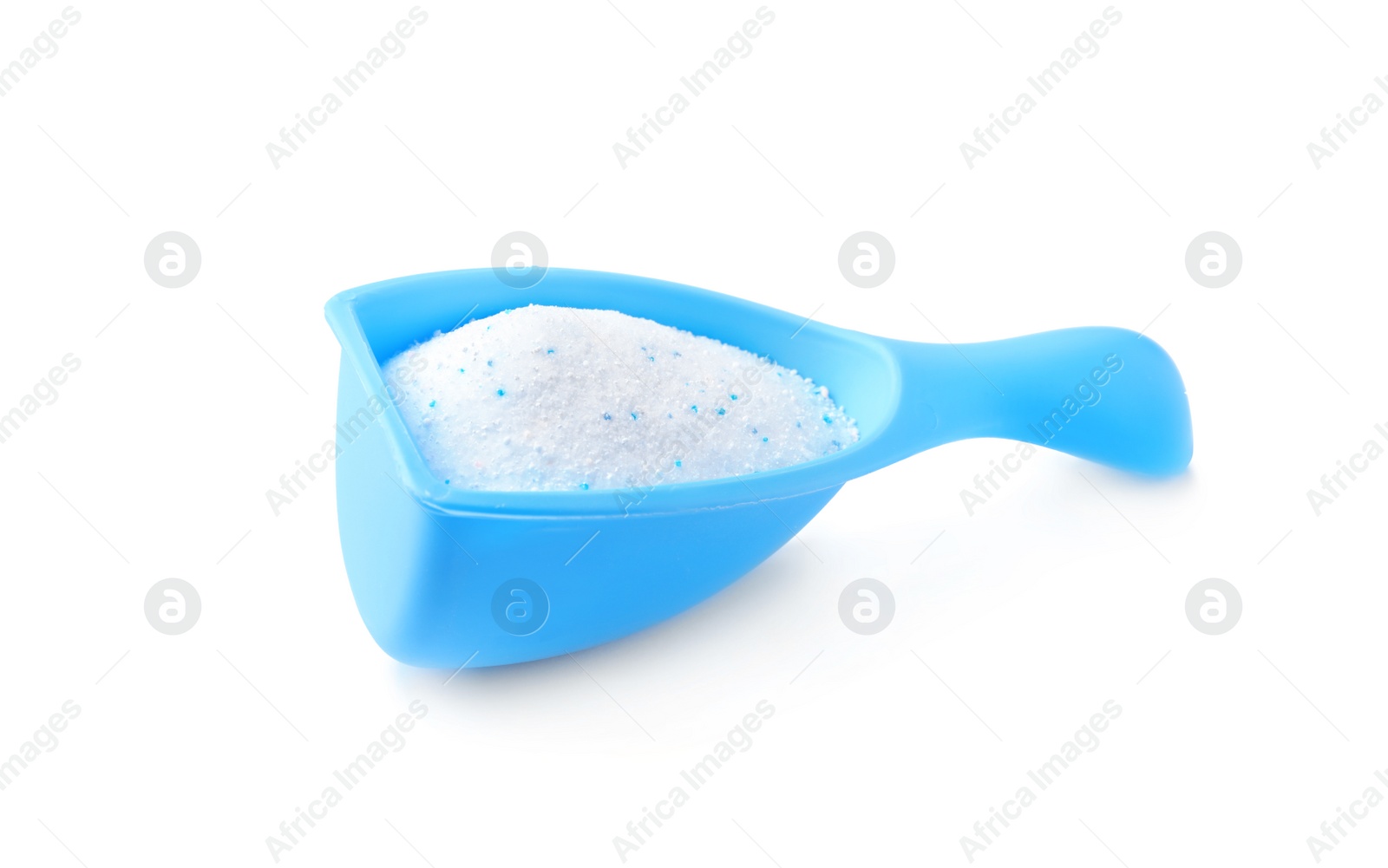 Photo of Measuring scoop with laundry powder isolated on white