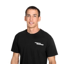 Photo of Portrait of personal trainer on white background. Gym instructor