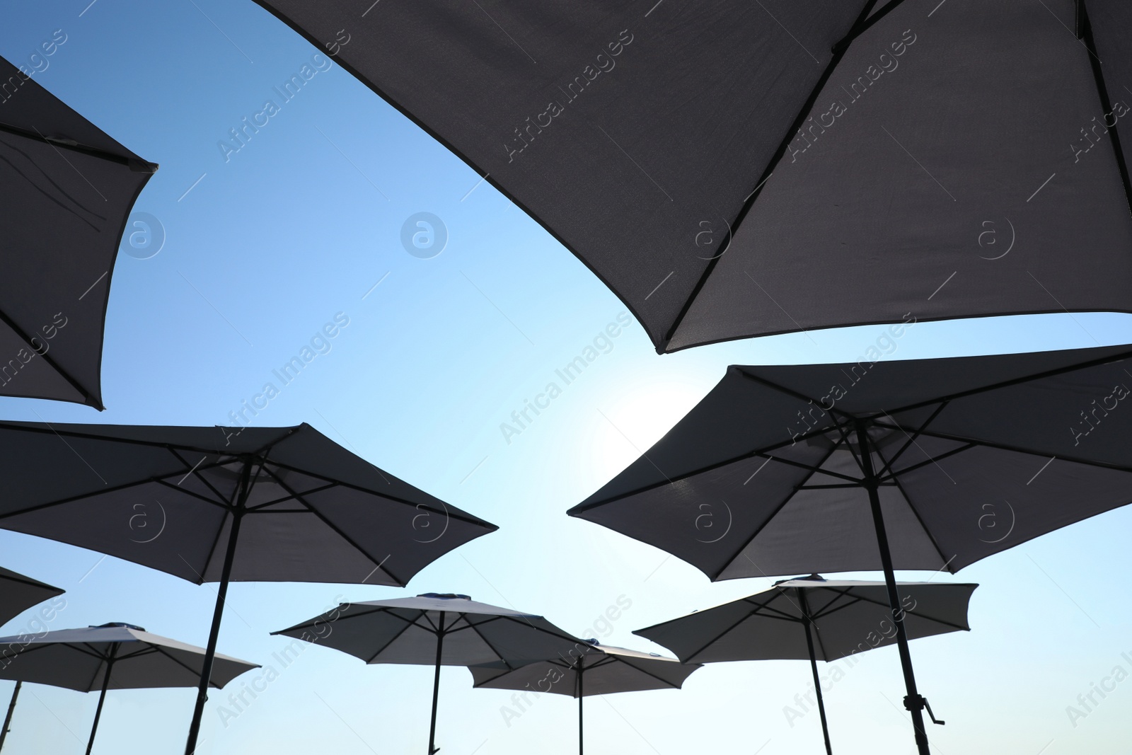 Photo of Beach umbrellas against blue sky on sunny day