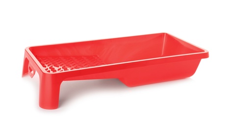 Photo of Empty plastic paint tray on white background