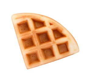 Photo of One tasty Belgian waffle isolated on white, top view