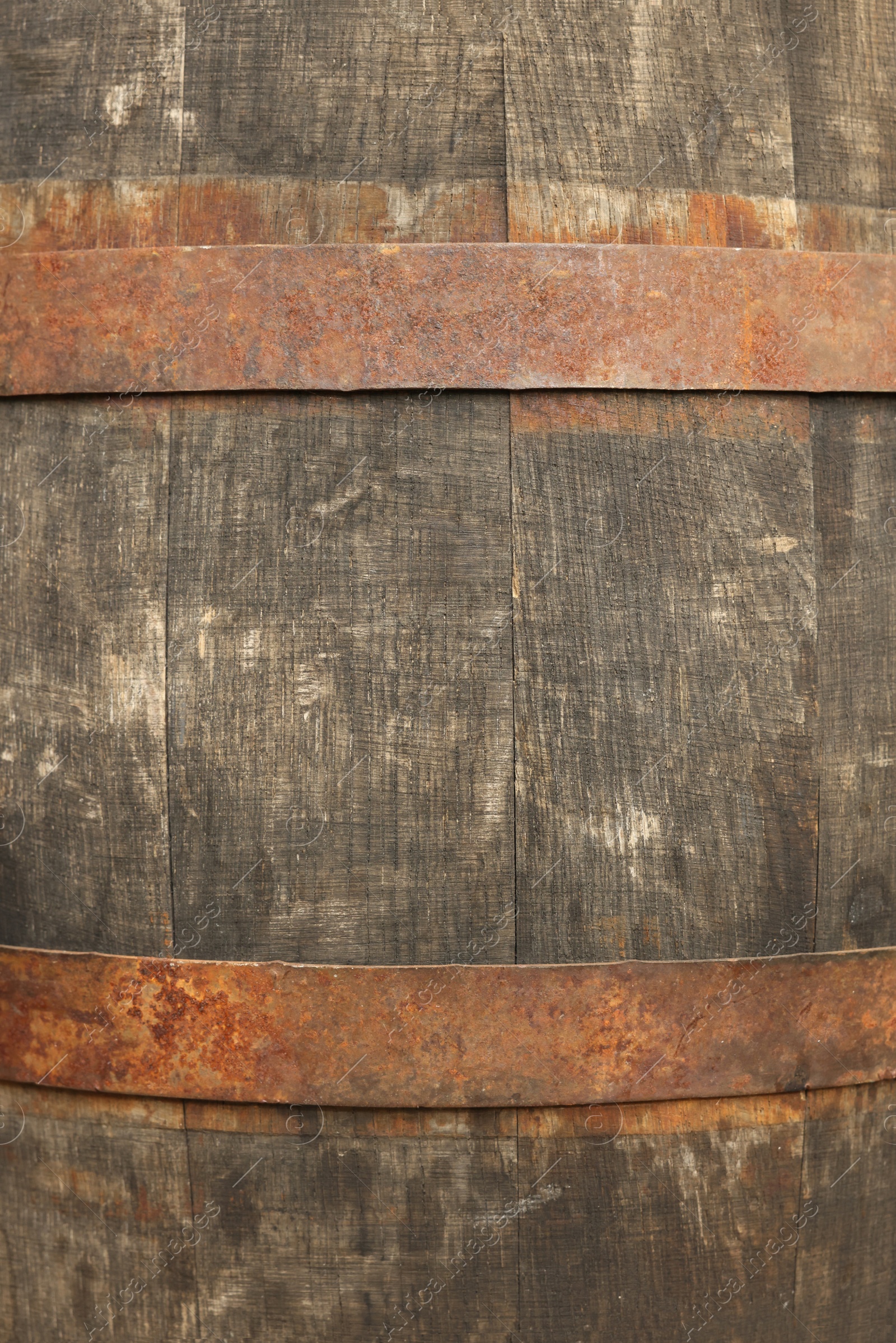 Photo of Traditional wooden barrel as background, closeup. Wine making