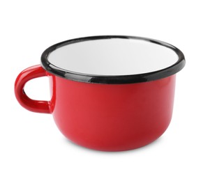 Photo of One red ceramic cup isolated on white