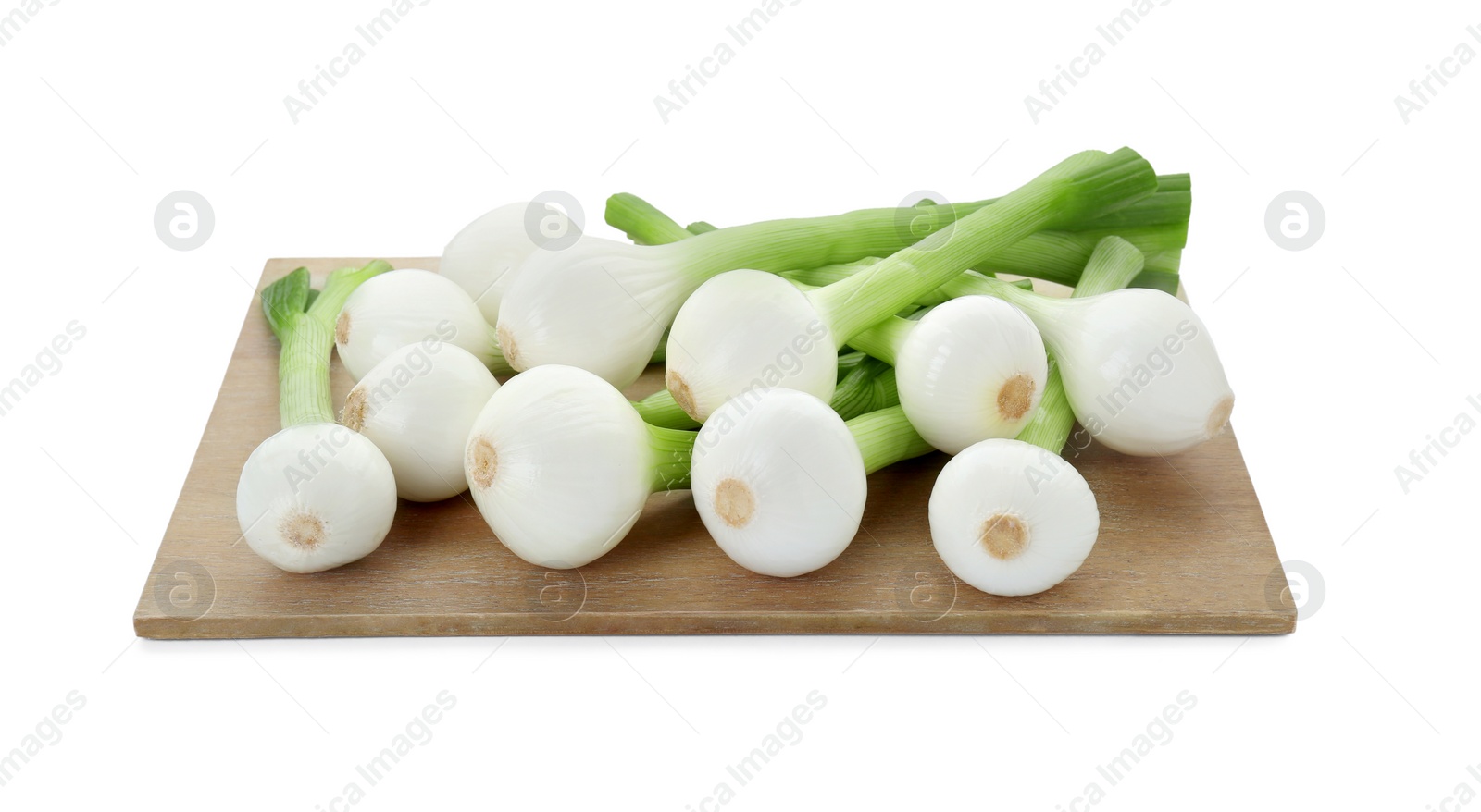 Photo of Whole green spring onions isolated on white