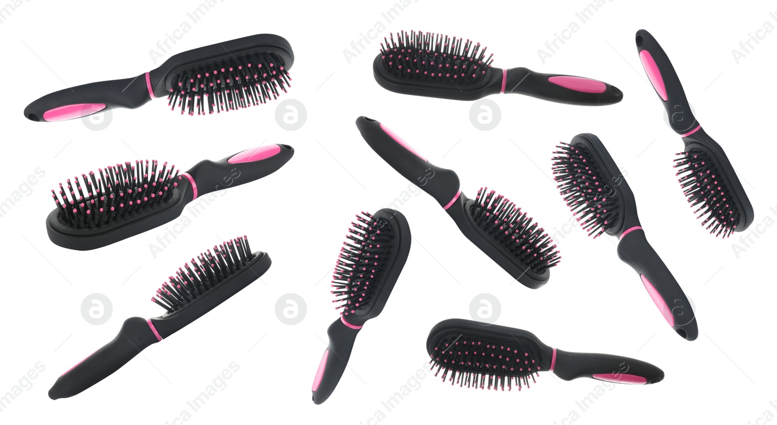 Image of Set with hair brushes on white background