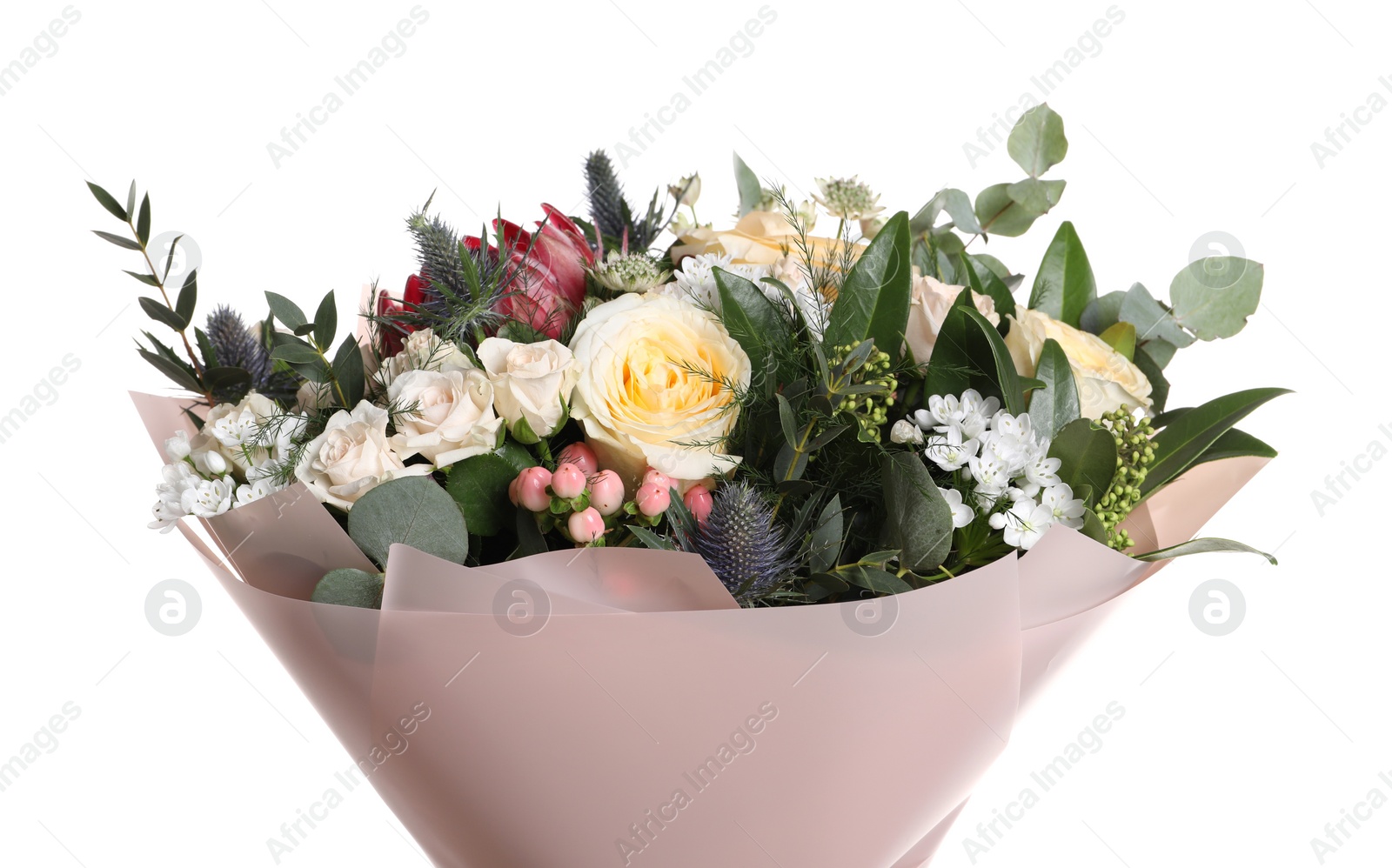 Photo of Beautiful bouquet with roses isolated on white