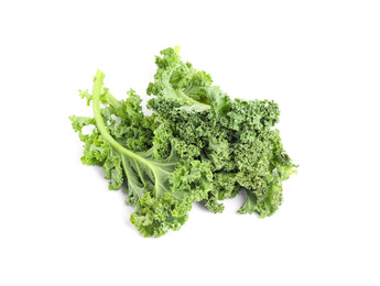 Photo of Fresh green kale leaves isolated on white