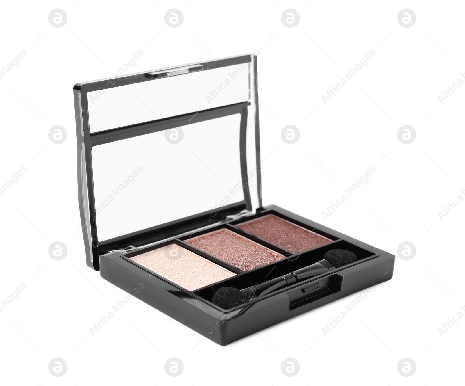 Photo of Beautiful eye shadow palette with brush isolated on white