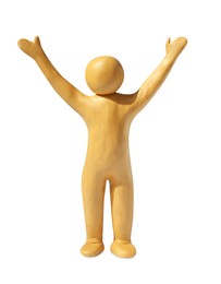 Photo of Human figure with arms wide open made of yellow plasticine isolated on white