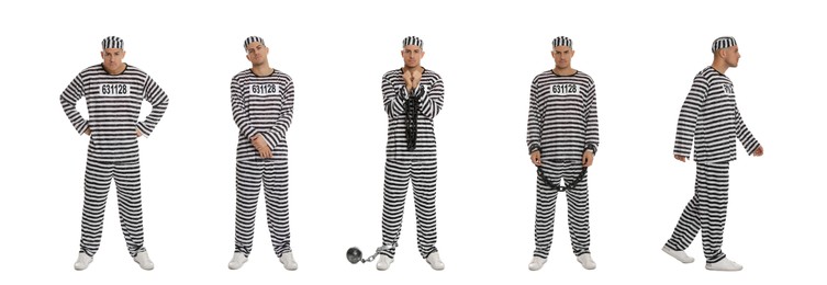 Collage with photos of prisoner on white background. Banner design