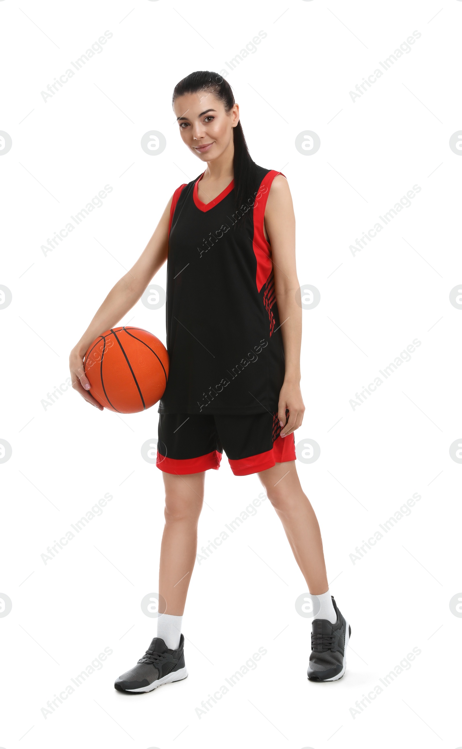 Photo of Basketball player with ball on white background