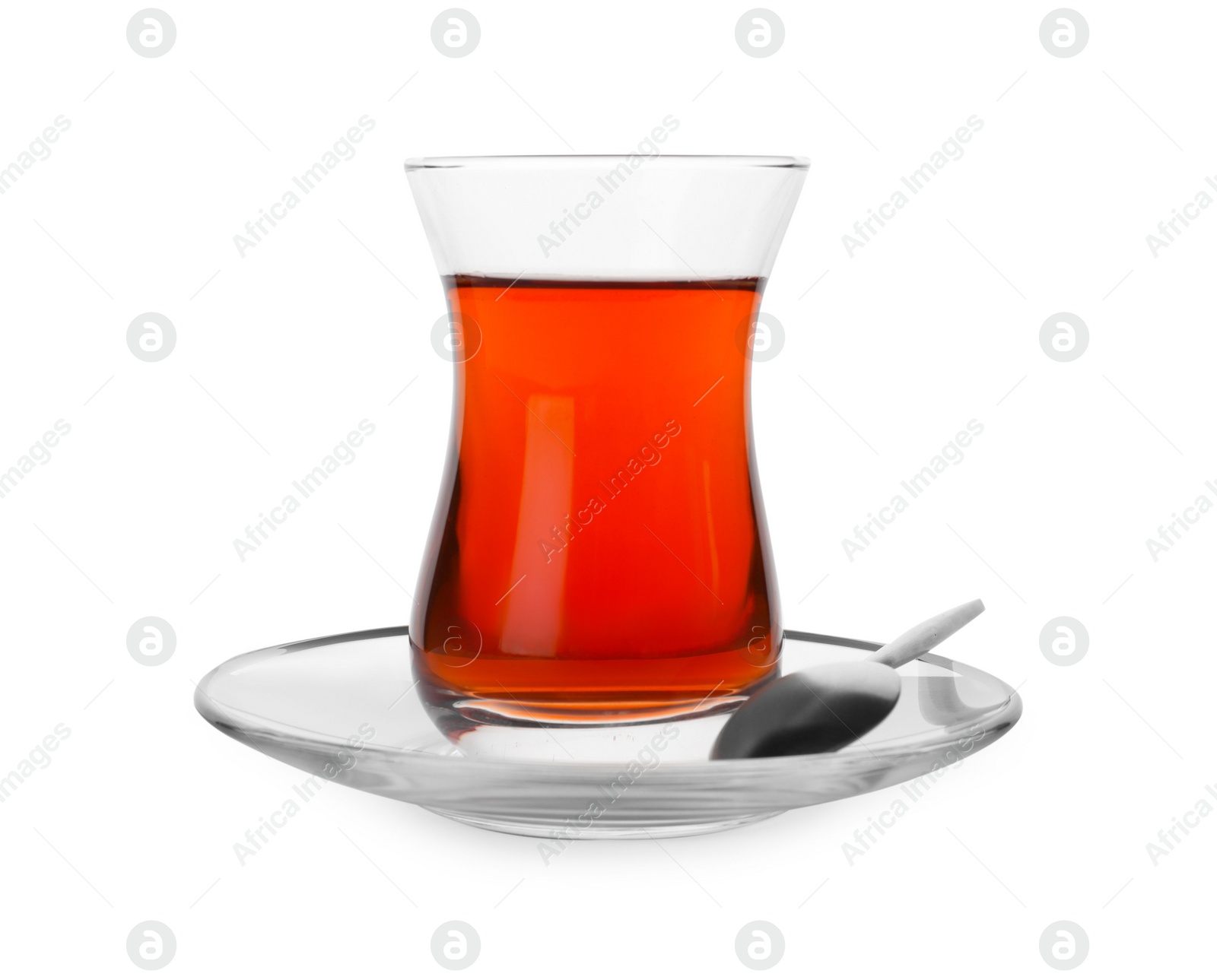 Photo of Tasty Turkish tea in glass isolated on white
