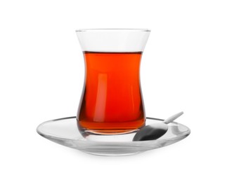 Tasty Turkish tea in glass isolated on white