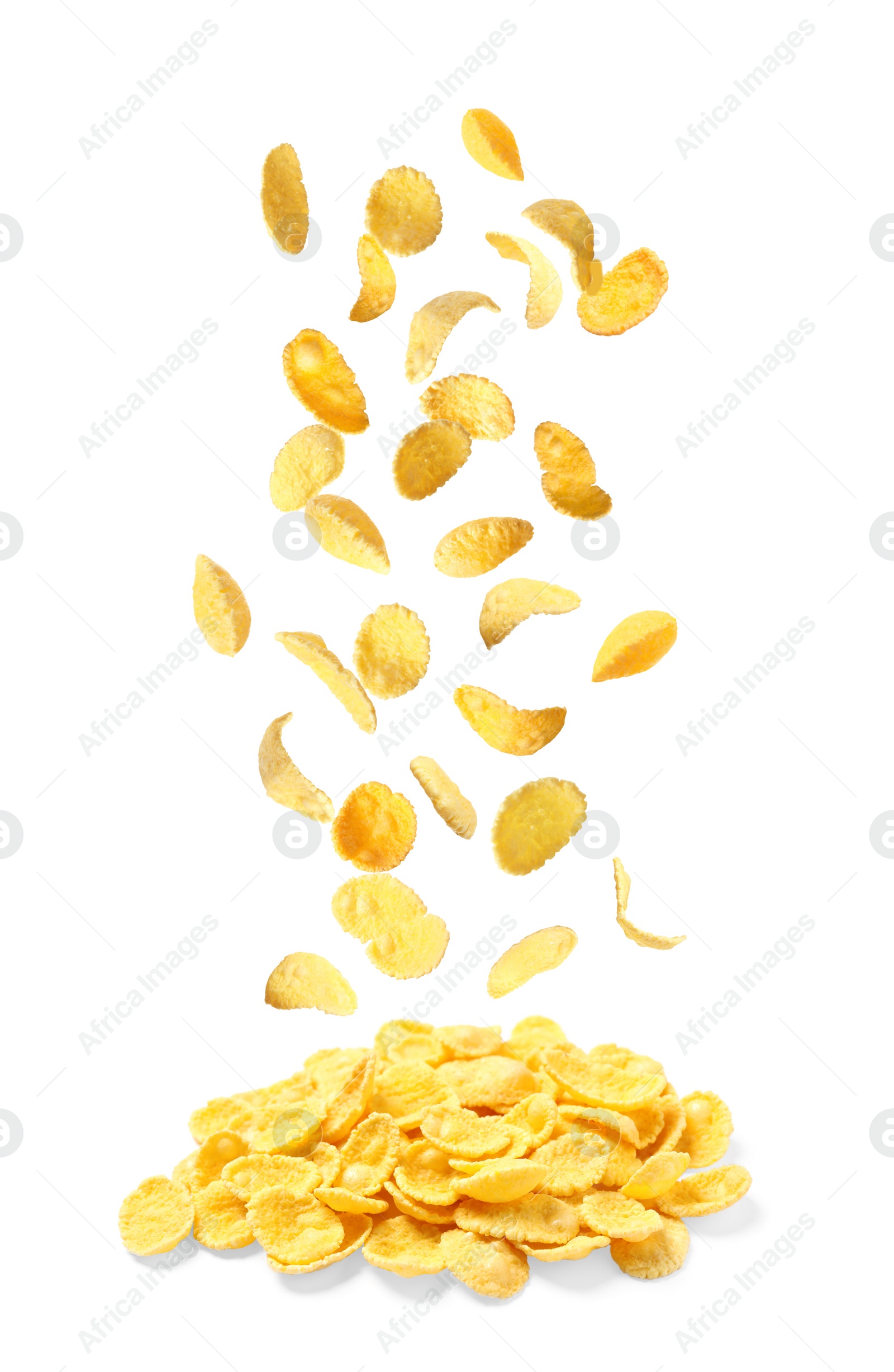 Image of Tasty crispy corn flakes on white background