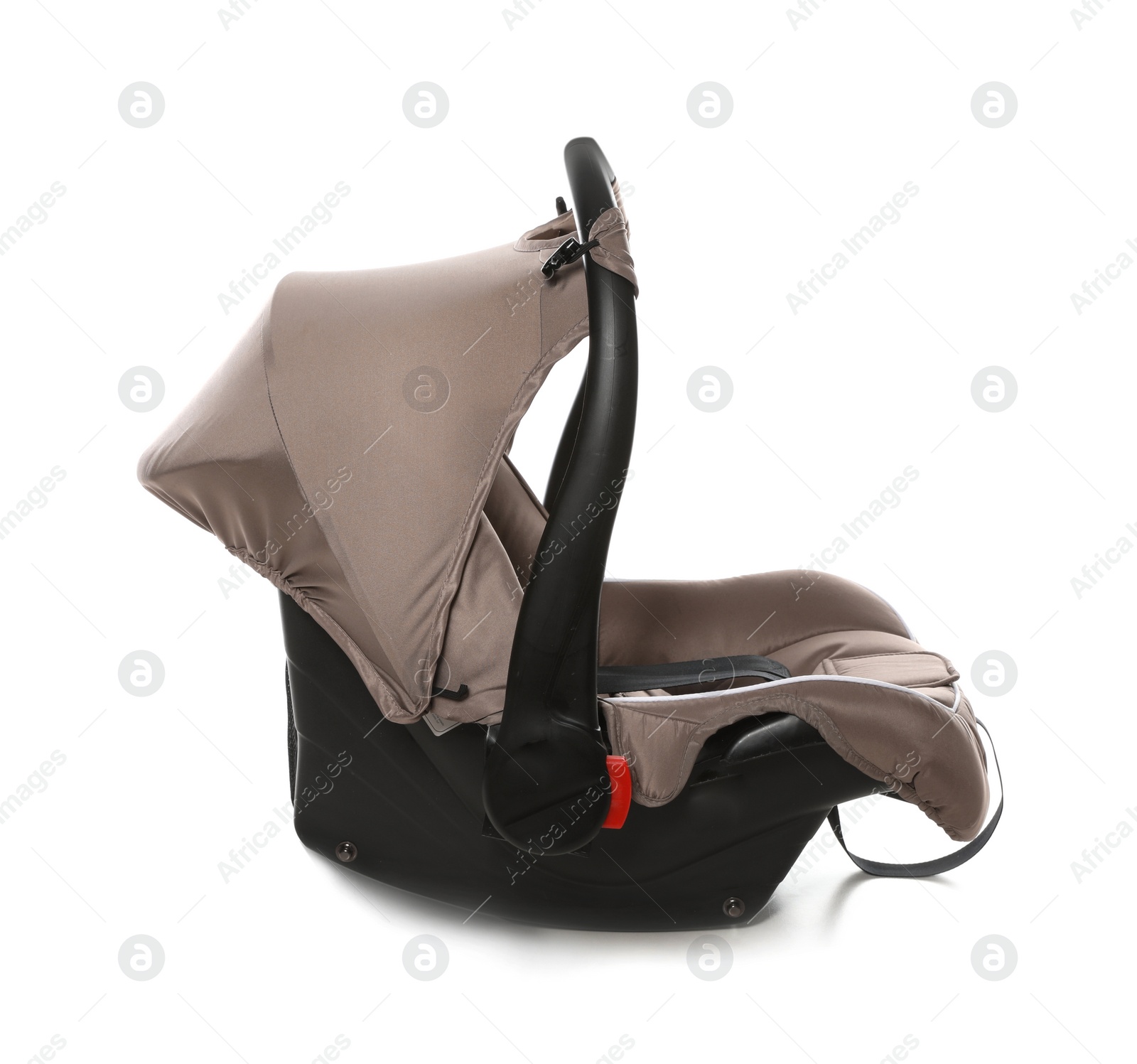 Photo of Brown child safety seat on white background