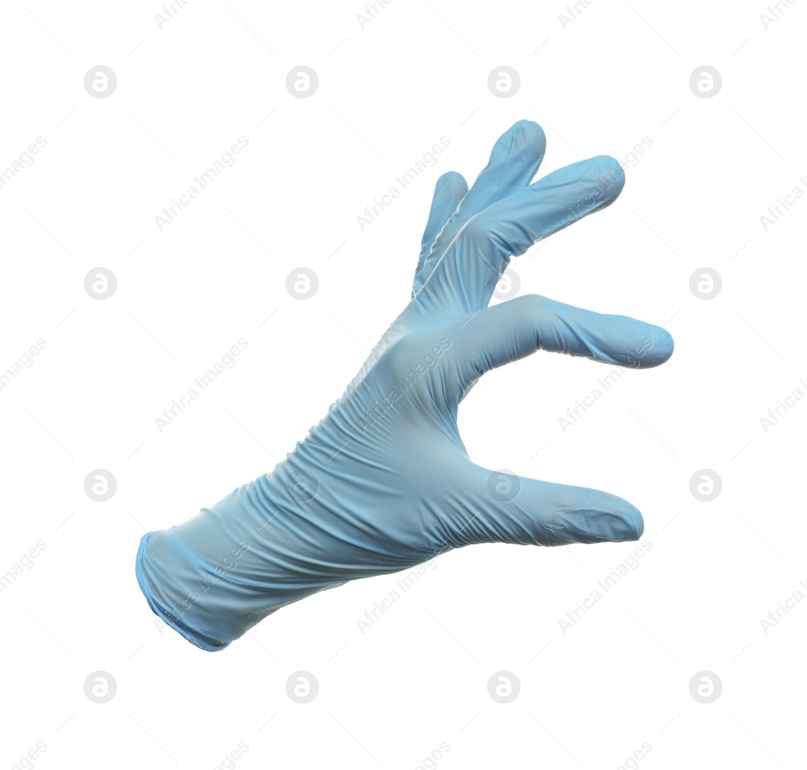 Image of One light blue medical glove isolated on white