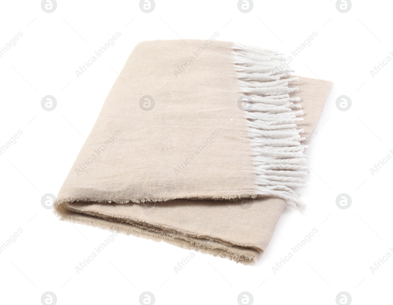 Photo of One beautiful beige blanket isolated on white