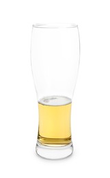 Photo of Almost empty glass of beer isolated on white