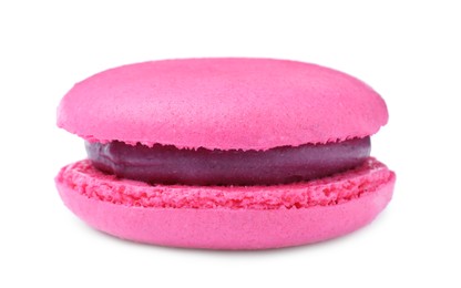 Photo of Pink macaron isolated on white. Delicious dessert