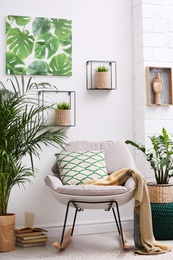 Photo of Stylish modern room interior with exotic houseplants