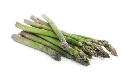 Photo of Fresh raw asparagus isolated on white. Healthy eating