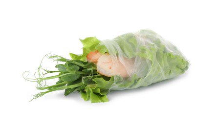 Photo of Delicious roll wrapped in rice paper isolated on white