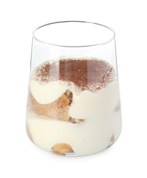 Delicious tiramisu in glass isolated on white