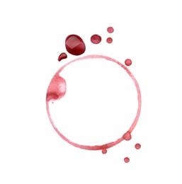 Photo of Red wine ring and drops on white background, top view