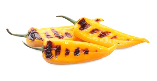 Photo of Tasty grilled yellow peppers isolated on white