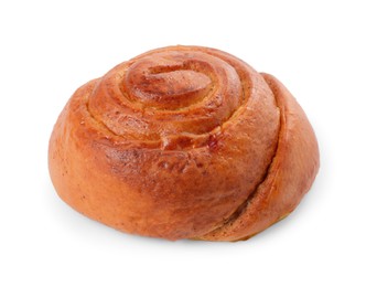 Photo of Freshly baked spiral pastry isolated on white