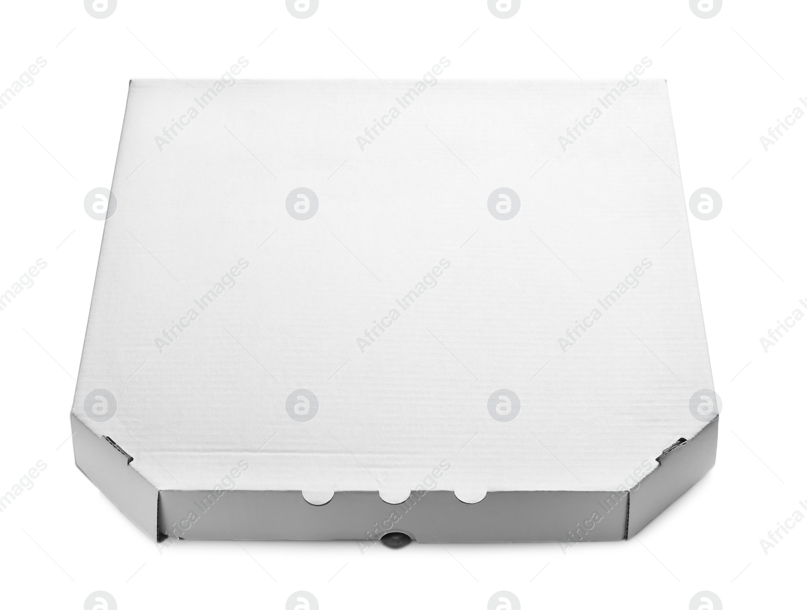 Photo of Mockup of cardboard pizza box on white background