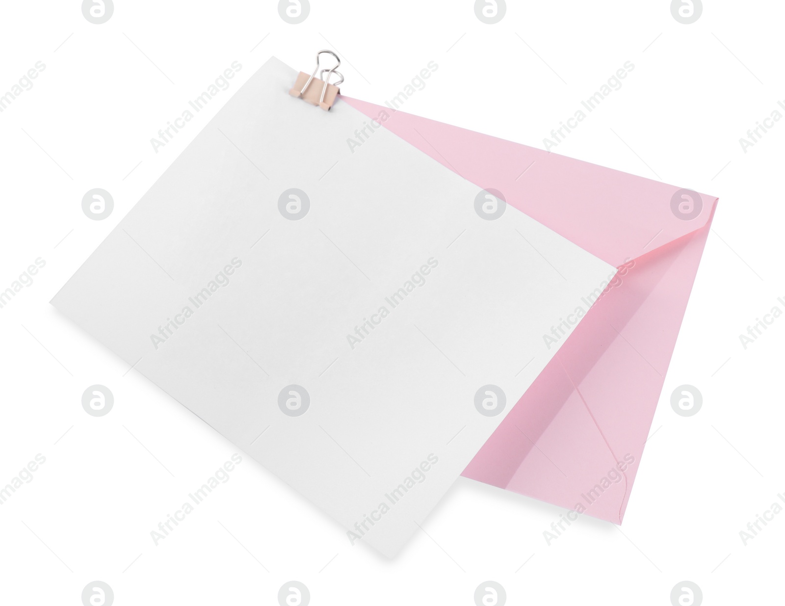 Photo of Blank card and letter envelope isolated on white, top view