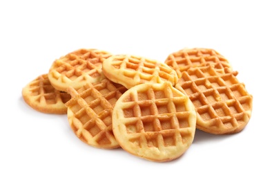 Photo of Delicious waffles for breakfast on white background