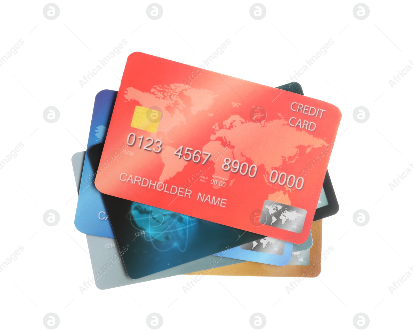 Photo of Different plastic credit cards on white background