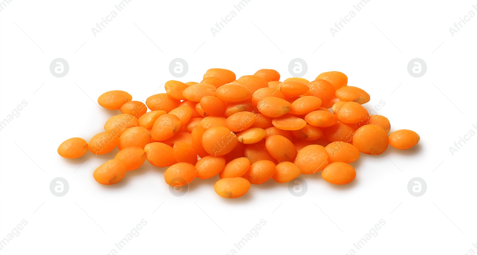 Photo of Pile of raw red lentils isolated on white