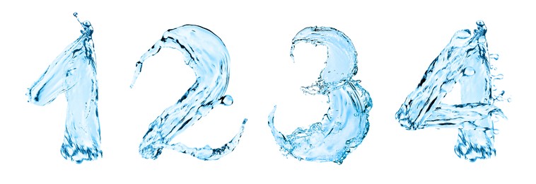 Illustration of Numbers made of water on white background, collage design