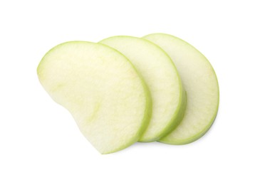 Photo of Slices of ripe green apple isolated on white