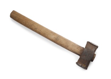 Photo of One sledgehammer isolated on white, top view. Manual tool