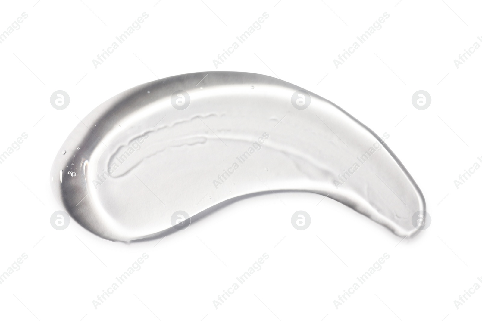 Photo of Sample of transparent cosmetic gel on white background, top view