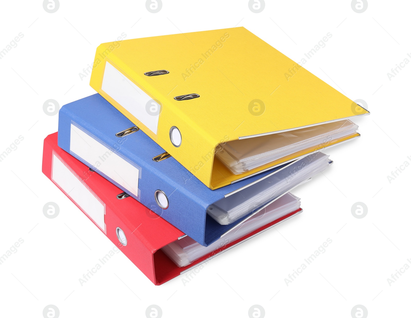 Photo of Bright binder office folders isolated on white