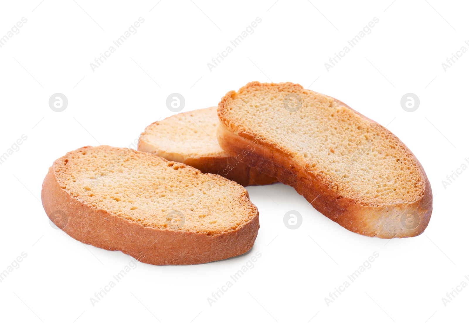 Photo of Many hard chuck crackers on white background